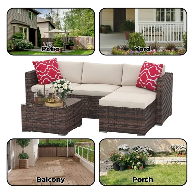 Garvee 3 Pieces Patio Furniture Set Outdoor Sectional Wicker Patio Furniture Patio Couch With Ottoman And Outdoor Storage Glass Table 4 Garvee 3 Pieces Patio Furniture Set Outdoor Sectional Wicker Patio Furniture Patio Couch With Ottoman And Outdoor Storage Glass Table - Image 4