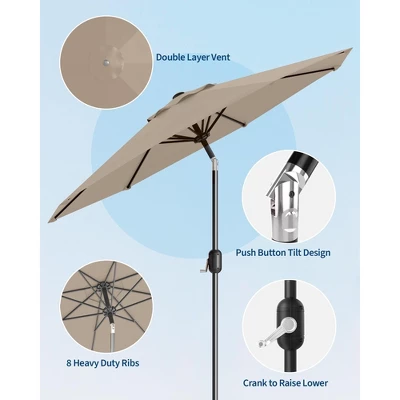 Garvee 9FT Patio Umbrella Outdoor With Push Button Tilt And Crank, 8 Sturdy Ribs UV Protection Waterproof For Garden, Pool, Brown 2 Garvee 9FT Patio Umbrella Outdoor With Push Button Tilt And Crank, 8 Sturdy Ribs UV Protection Waterproof For Garden, Pool, Brown - Image 2