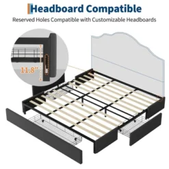 King Bed Frame With 3 Storage Drawers, Fabric Upholstered Platform Bed, Wooden Slats Support, Dark Grey -Garvee Sales GUEST bcb26884 0ca2 4b46 8cec e66e4da0d733
