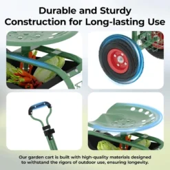 Heavy-Duty Rolling Garden Cart With Swivel Seat & Tool Tray,All-Terrain Wheels, Adjustable Height,for Planting, Weeding, And Yard Work,steel -Garvee Sales GUEST bcc27bc4 258d 45a9 8e03 a8398c17a843