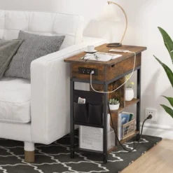 End Table With Charging Station, Narrow Side Table Nightstand With Outlets USB Ports And Storage -Garvee Sales GUEST bd1b6344 816f 473f afaa d58b4d116aa9