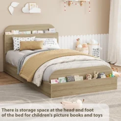 Twin Size Wood Bed Frame With Storage Headboard And Raised-Foodboard For Kid, Twin-Floor Low Platform Bed For Bedroom, No Box Spring Needed 8 Twin Size Wood Bed Frame With Storage Headboard And Raised-Foodboard For Kid, Twin-Floor Low Platform Bed For Bedroom, No Box Spring Needed -Garvee Sales GUEST bd2a4549 c28a 4ccf 8d88 cba16827132f