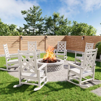 Oversized Adirondack Rocking Chair Set Of 6 - HDPE Poly Lumber, 380lb Capacity & Weather-Resistant With Wood Texture For Patio, Pool, Deck 10 Oversized Adirondack Rocking Chair Set Of 6 - HDPE Poly Lumber, 380lb Capacity & Weather-Resistant With Wood Texture For Patio, Pool, Deck - Image 10