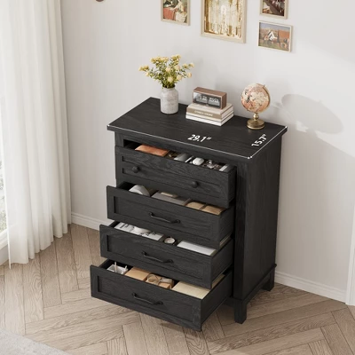 4 Dresser For Bedroom, 34.8" Tall Drawer Dresser With Storage Freestanding, Wooden Closet Storage Chest For Living Room, Bedroom, Office 4 4 Dresser For Bedroom, 34.8" Tall Drawer Dresser With Storage Freestanding, Wooden Closet Storage Chest For Living Room, Bedroom, Office - Image 4
