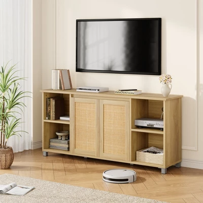 TV Stand For 65 Inch, Entertainment Center With Storage Shelves & Glass Doors – Wooden Media Console Cabinet For Living Room, Bedroom 4 TV Stand For 65 Inch, Entertainment Center With Storage Shelves & Glass Doors – Wooden Media Console Cabinet For Living Room, Bedroom - Image 4