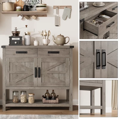 Farmhouse Entryway Table With 2-Door Cabinet & 2 Drawers, Wood Console Table With Storage, Coffee Bar Cabinet, Sofa Tables Buffet Sideboard 6 Farmhouse Entryway Table With 2-Door Cabinet & 2 Drawers, Wood Console Table With Storage, Coffee Bar Cabinet, Sofa Tables Buffet Sideboard - Image 6