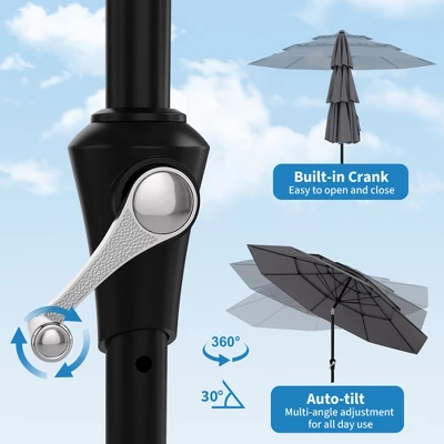 Outdoor 3 Tier Vented Large Market Table Umbrella, 9FT Patio 3 Tier Umbrella Canopy, Heavy Duty Patio Umbrellas 3 Tiers, 8 Ribs, Hand Crank 8 Outdoor 3 Tier Vented Large Market Table Umbrella, 9FT Patio 3 Tier Umbrella Canopy, Heavy Duty Patio Umbrellas 3 Tiers, 8 Ribs, Hand Crank - Image 8