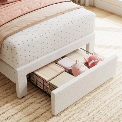 Twin Bed Frame With Storage Drawer And Headboard, Velvet Upholstered Twin Platform Bed Frame For Girls, Strong Wooden Slats Support, Noise-Free 4 Twin Bed Frame With Storage Drawer And Headboard, Velvet Upholstered Twin Platform Bed Frame For Girls, Strong Wooden Slats Support, Noise-Free - Image 4