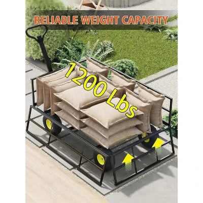 Heavy Duty Garden Wagon Cart With 10" All-Terrain Tires, 2-in-1 Convertible Steel Utility Cart Removable Mesh Sides, 180° Swivel Handle For Yard/Lawn 1 Heavy Duty Garden Wagon Cart With 10" All-Terrain Tires, 2-in-1 Convertible Steel Utility Cart Removable Mesh Sides, 180° Swivel Handle For Yard/Lawn