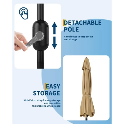 7.5ft Outdoor Patio Umbrella, Table Market Umbrella With 6 Sturdy Ribs UV Protection Waterproof For Garden, Deck, Backyard, Pool,Tan 2 7.5ft Outdoor Patio Umbrella, Table Market Umbrella With 6 Sturdy Ribs UV Protection Waterproof For Garden, Deck, Backyard, Pool,Tan - Image 2