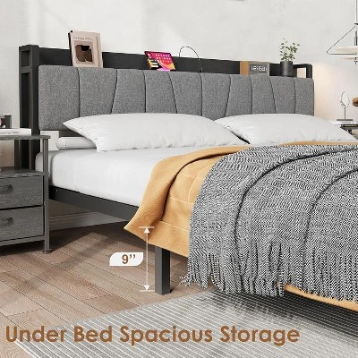 Bed Frame With Storage Headboard, Industrial Platform Bed With 2 Large Drawers And Charging Station, Black No Box Spring Needed Bed Frame 6 Bed Frame With Storage Headboard, Industrial Platform Bed With 2 Large Drawers And Charging Station, Black No Box Spring Needed Bed Frame - Image 6