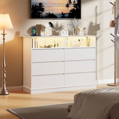 6/8 Drawer Dressers For Bedroom, Chest Of Drawers With Deep Drawers, Large Double Dresser For Closet With Wide Top, Horizontal Wooden Dresser 6 6/8 Drawer Dressers For Bedroom, Chest Of Drawers With Deep Drawers, Large Double Dresser For Closet With Wide Top, Horizontal Wooden Dresser - Image 6