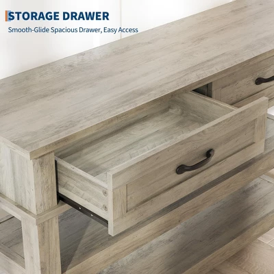 Garvee 3 Tier Entryway Console Wooden Table Sofa Table With 2 Storage Drawers, Farmhouse Wooden Hallway Tables For Entryway, Living Room, Grey 5 Garvee 3 Tier Entryway Console Wooden Table Sofa Table With 2 Storage Drawers, Farmhouse Wooden Hallway Tables For Entryway, Living Room, Grey - Image 5
