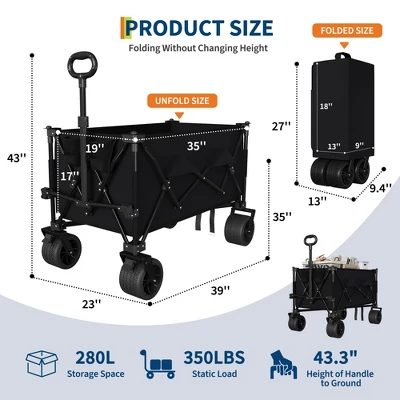 Wagon Cart Foldable With 350lbs Weight Capacity, Heavy Duty 280L Folding Utility Garden Cart For Beach, Camping, Outdoor -Garvee Sales GUEST bf905854 f61f 496c afb1 9caa4c7ecbd2