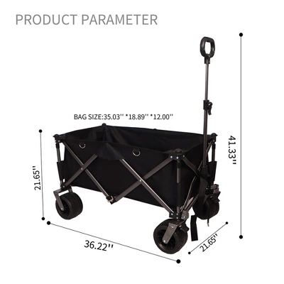 Folding Wagon Cart, Collapsible Wagon With 2 Cup Bags, Extra Cover, 4 Big Wheels, Telescopic Handle, Heavy Duty Utility Cart 5 Folding Wagon Cart, Collapsible Wagon With 2 Cup Bags, Extra Cover, 4 Big Wheels, Telescopic Handle, Heavy Duty Utility Cart - Image 5