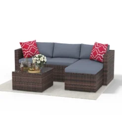 Whizmax 5-Piece PE Rattan Patio Set - Outdoor Wicker Furniture With Cushions & Glass Table, For Porch, Garden, Balcony 18 Whizmax 5-Piece PE Rattan Patio Set - Outdoor Wicker Furniture With Cushions & Glass Table, For Porch, Garden, Balcony -Garvee Sales GUEST bfb48cc4 9ca1 4650 8229 2728bbeeba8c