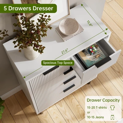 Garvee 5 Drawer Dresser For Bedroom, Modern Tall Chest Of Drawers With Metal Legs And Wooden Storage Cabinet For Living Room, White 3 Garvee 5 Drawer Dresser For Bedroom, Modern Tall Chest Of Drawers With Metal Legs And Wooden Storage Cabinet For Living Room, White - Image 3