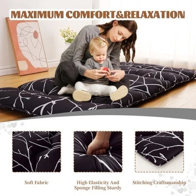Floral Printed Futon Floor Mattress Twin/Full Size Japanese Style Roll Up Sleeping Mattress Pad For Indoor Outdoor Travel 5 Floral Printed Futon Floor Mattress Twin/Full Size Japanese Style Roll Up Sleeping Mattress Pad For Indoor Outdoor Travel - Image 5
