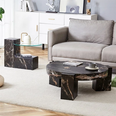 Modern Coffee Tables Set Of 2, Coffee Table With Detachable Nightstand, Accent Center Table With Glass Top Side Table For Bedroom Office 2 Modern Coffee Tables Set Of 2, Coffee Table With Detachable Nightstand, Accent Center Table With Glass Top Side Table For Bedroom Office - Image 2