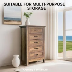 Garvee Chest Of Dresser, Vintage Wood 5 Drawer Tall Dresser Storage Organizer For Closet, Bedroom, Nursery, Living Room, Hallway, White -Garvee Sales GUEST c09f3fc3 3563 4a20 a576 bda1ad956d55