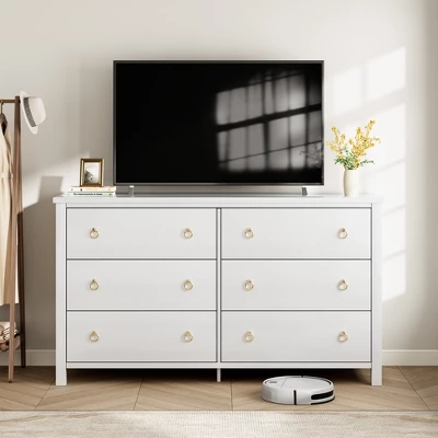 6-Drawer Dresser For Bedroom, White Modern Tall Chest Of Drawers - Storage Dresser With Anti-Tip Design, Robot Vacuum Friendly 2 6-Drawer Dresser For Bedroom, White Modern Tall Chest Of Drawers - Storage Dresser With Anti-Tip Design, Robot Vacuum Friendly - Image 2