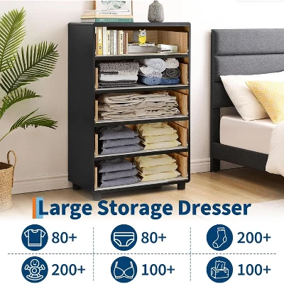 Modern Chest Of Drawers With Natural Texture, Curved Profile Design, Dresser TV Stand, Wood Drawer Organizer For Bedroom, Living Room, Natural Oak 4 Modern Chest Of Drawers With Natural Texture, Curved Profile Design, Dresser TV Stand, Wood Drawer Organizer For Bedroom, Living Room, Natural Oak - Image 4