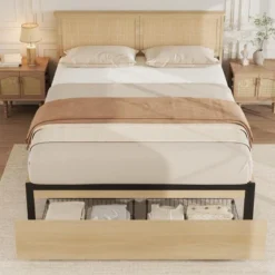 Rattan Bed Frame Bed Frame With 2 Drawers, Wooden Platform Bed With Rattan Headboard, Led Lights 15 Rattan Bed Frame Bed Frame With 2 Drawers, Wooden Platform Bed With Rattan Headboard, Led Lights -Garvee Sales GUEST c11a6776 2bd9 494a 806f 3ab67e40c165