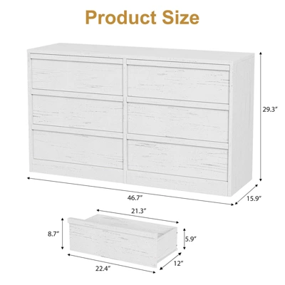 Garvee 6 Drawer Dresser For Bedroom, White Double Dresser Organizer With Concave Handles, Modern Chest Of Drawers For Bedroom Living Room Nursery 6 Garvee 6 Drawer Dresser For Bedroom, White Double Dresser Organizer With Concave Handles, Modern Chest Of Drawers For Bedroom Living Room Nursery - Image 6