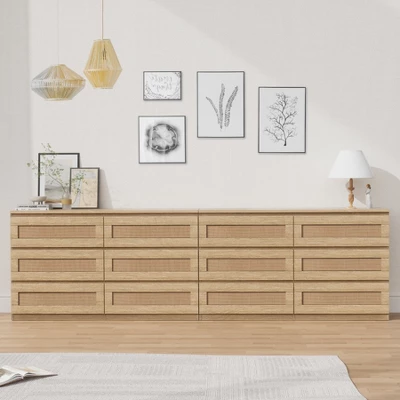 Dresser For Bedroom, Rattan 6/8 Drawer Dresser For Closet, Double Wood Dressers & Chest Of Drawers, For Bedroom/Living Room/Entryway, Natural 7 Dresser For Bedroom, Rattan 6/8 Drawer Dresser For Closet, Double Wood Dressers & Chest Of Drawers, For Bedroom/Living Room/Entryway, Natural - Image 7