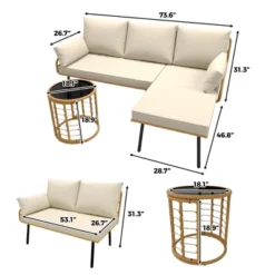 Garvee 3-Piece All-Weather Sectional Sofa - L-Shaped PE Rattan Patio Set With Reversible Cushions & Coffee Table, For Poolside, Garden, Deck, Beige