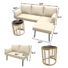 3-Piece Outdoor Sectional Sofa Set, L-Shaped Waterproof Wicker Furniture With Cushions & Glass Side Table For Porch, Pool Or Backyard