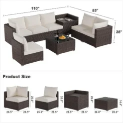 8 Pieces Outdoor Patio Furniture Set, Wicker Rattan Sectional With 4" Cushions, Glass Table & Hidden Storage Box, Brown 10 8 Pieces Outdoor Patio Furniture Set, Wicker Rattan Sectional With 4" Cushions, Glass Table & Hidden Storage Box, Brown -Garvee Sales GUEST c1afbff4 a98f 4fab b8c2 10761ec58111