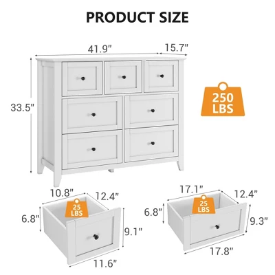Wood Dresser With 7 Drawers, Modern Chest Of Drawers 2 Wood Dresser With 7 Drawers, Modern Chest Of Drawers - Image 2