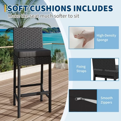 Garvee Patio Wicker Barstools With Cushions, Outdoor Wicker Bar Stools Set Of 2, Rattan Bar Height Stool Set Armless For Backyard, Poolside 5 Garvee Patio Wicker Barstools With Cushions, Outdoor Wicker Bar Stools Set Of 2, Rattan Bar Height Stool Set Armless For Backyard, Poolside - Image 5
