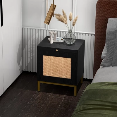 Set Of 2 Rattan Night Stands, Modern Farmhouse End Tables With Tray, Storage Shelf For Entryway, Bedroom, Living Room 1 Set Of 2 Rattan Night Stands, Modern Farmhouse End Tables With Tray, Storage Shelf For Entryway, Bedroom, Living Room