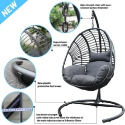 Outdoor Egg Chair, Hanging Egg Chair With Big Size Seat, Cushion, Large Base, Handcraft Weaving Swing Egg Chair For Courtyard, Garden