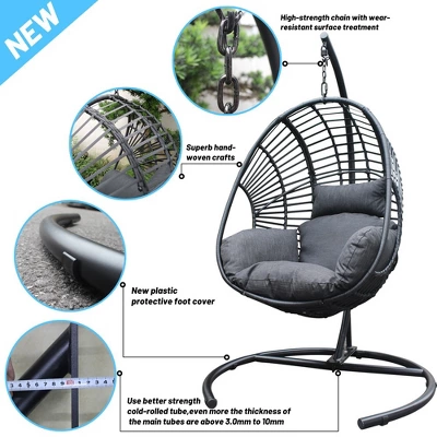 Outdoor Egg Chair, Hanging Egg Chair With Big Size Seat, Cushion, Large Base, Handcraft Weaving Swing Egg Chair For Courtyard, Garden 1 Outdoor Egg Chair, Hanging Egg Chair With Big Size Seat, Cushion, Large Base, Handcraft Weaving Swing Egg Chair For Courtyard, Garden