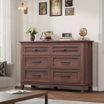 6 Dresser Cabinet, 47" Wide Drawer Dresser With Storage Freestanding, Wooden Closet Dresser Storage Chest For Bedroom Living Room 3 6 Dresser Cabinet, 47" Wide Drawer Dresser With Storage Freestanding, Wooden Closet Dresser Storage Chest For Bedroom Living Room - Image 3