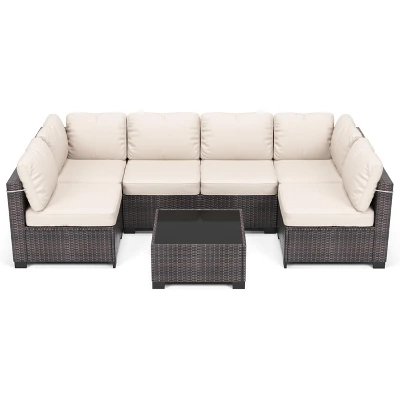 Garvee 7 Piece Outdoor Patio Furniture Set, PE Rattan Wicker Sofa Set, Outdoor Sectional Furniture Chair Set With Cushions And Tea Table 7 Garvee 7 Piece Outdoor Patio Furniture Set, PE Rattan Wicker Sofa Set, Outdoor Sectional Furniture Chair Set With Cushions And Tea Table - Image 7