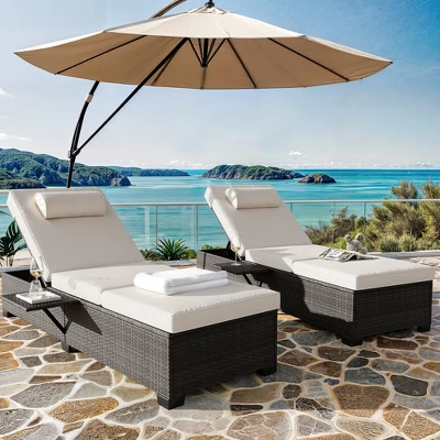 Outdoor PE Wicker Chaise Lounge Chairs, Pool Lounge Chairs Set Of 2, Brown Rattan Pool Lounge Chairs Adjustable Backrest Recliners With Beige Cushion 7 Outdoor PE Wicker Chaise Lounge Chairs, Pool Lounge Chairs Set Of 2, Brown Rattan Pool Lounge Chairs Adjustable Backrest Recliners With Beige Cushion - Image 7