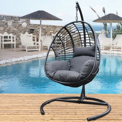 Outdoor Egg Chair, Hanging Egg Chair With Big Size Seat, Cushion, Large Base, Handcraft Weaving Swing Egg Chair For Courtyard, Garden 7 Outdoor Egg Chair, Hanging Egg Chair With Big Size Seat, Cushion, Large Base, Handcraft Weaving Swing Egg Chair For Courtyard, Garden - Image 7
