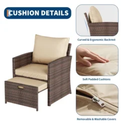 GARVEE 5 Piece Patio Furniture Set, PE Wicker Lounge Chairs With Soft Cushions, All Weather Design With Ottoman & Coffee Table, Outdoor -Garvee Sales GUEST c4aa4f60 504c 43b4 acd7 0ee33d16f1c2