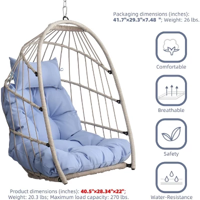 Outdoor Garden Rattan Egg Swing Chair Hanging Chair For Patio, Porch, Bedroom, Garden, Courtyard, Balcony 2 Outdoor Garden Rattan Egg Swing Chair Hanging Chair For Patio, Porch, Bedroom, Garden, Courtyard, Balcony - Image 2