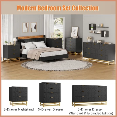 Modern 3/4/5/6/7 Drawer Dresser, Wide Chest With Gold Metal Legs & Handles, Wood Storage Organizer For Bedroom, Living Room, Hallway 5 Modern 3/4/5/6/7 Drawer Dresser, Wide Chest With Gold Metal Legs & Handles, Wood Storage Organizer For Bedroom, Living Room, Hallway - Image 5