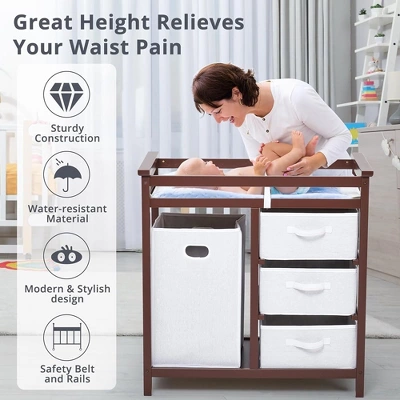 Wooden Baby Changing Table Solid Wood Diaper Changing Station Changing Table With Laundry Basket And Drawer 4 Wooden Baby Changing Table Solid Wood Diaper Changing Station Changing Table With Laundry Basket And Drawer - Image 4