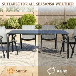 70.9"x35" Outdoor Dining Table, 8 Person Aluminum Patio Table With Slat Top And Umbrella Hole, All-Weather Black Rectangular Table -Garvee Sales GUEST c572a822 e22f 49a3 9abd 92116f658fdc