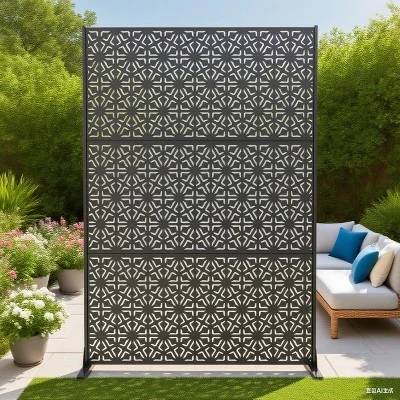Outdoor Metal Privacy Screen 72"x47" Freestanding Decorative Fence Panels With Stand,Steel Divider & Climbing Plant Trellis For Patio Garden Balcony 2 Outdoor Metal Privacy Screen 72"x47" Freestanding Decorative Fence Panels With Stand,Steel Divider & Climbing Plant Trellis For Patio Garden Balcony - Image 2