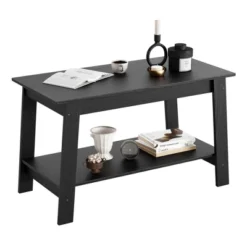 31.5" Industrial Farmhouse Coffee Table With 2-Tier Storage, Rustic Wooden Finish Side Tables For Living Room And Bedroom, Narrow Space-Saving Design -Garvee Sales GUEST c6ae27c4 0022 4c3c 941a 7be84d0098d7