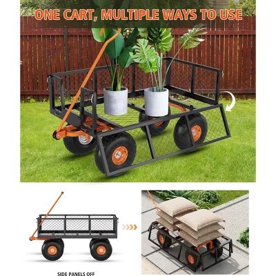Steel Garden Cart With 500 Lb Capacity, 3-in-1 Pullable Garden Wagon For Yard, Outdoor, Gardening Soil 4 Steel Garden Cart With 500 Lb Capacity, 3-in-1 Pullable Garden Wagon For Yard, Outdoor, Gardening Soil - Image 4
