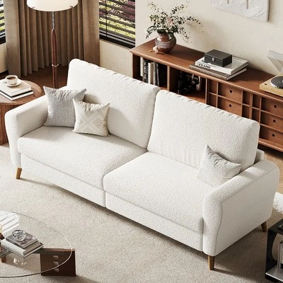 Garvee 84" Sofa Couch, Modern 3 Seater Sofa, Large Boucle Sofa For Living Room With Streamlined Armrests & Wood Feet 2 Garvee 84" Sofa Couch, Modern 3 Seater Sofa, Large Boucle Sofa For Living Room With Streamlined Armrests & Wood Feet - Image 2